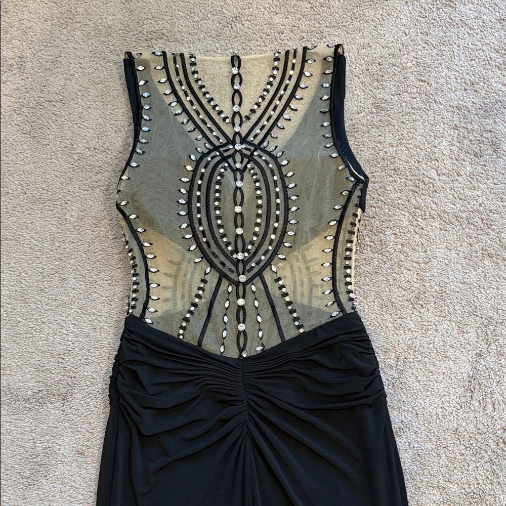 Cache Black Evening Dress with Sheer Ivory Mesh Overlay - used good